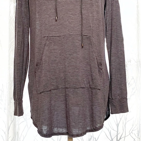 Haute Hippie gray black stripe long sleeve hoodie front pocket shirt sweatshirt - Picture 4 of 11